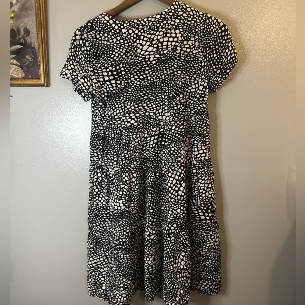Maeve Anthropologie XS Black Cream Abstract Print Tiered Dress Boho Flowy Mini - Picture 7 of 7